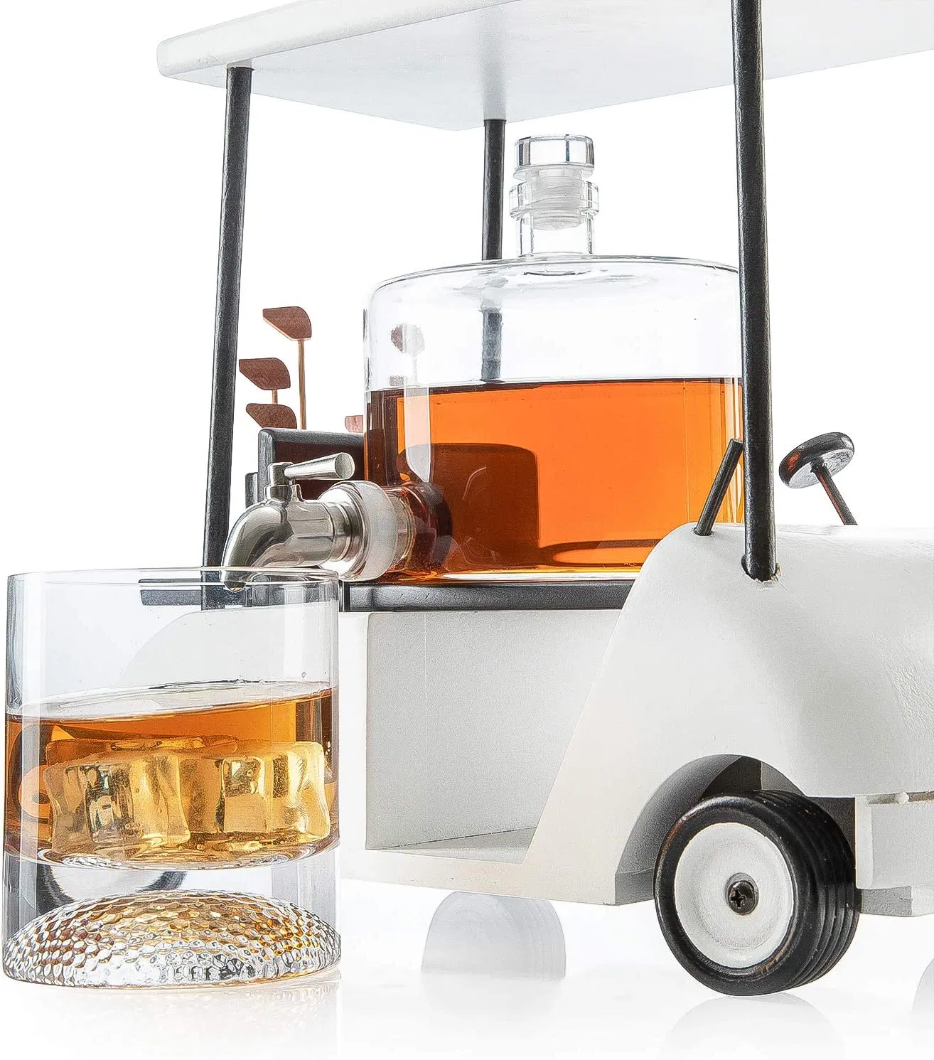 Golf Whiskey Tumblers Premium Gift for Men High Borosilicate Glass Modern Car Decanter Set with 26oz 2 Whiskey Glasses