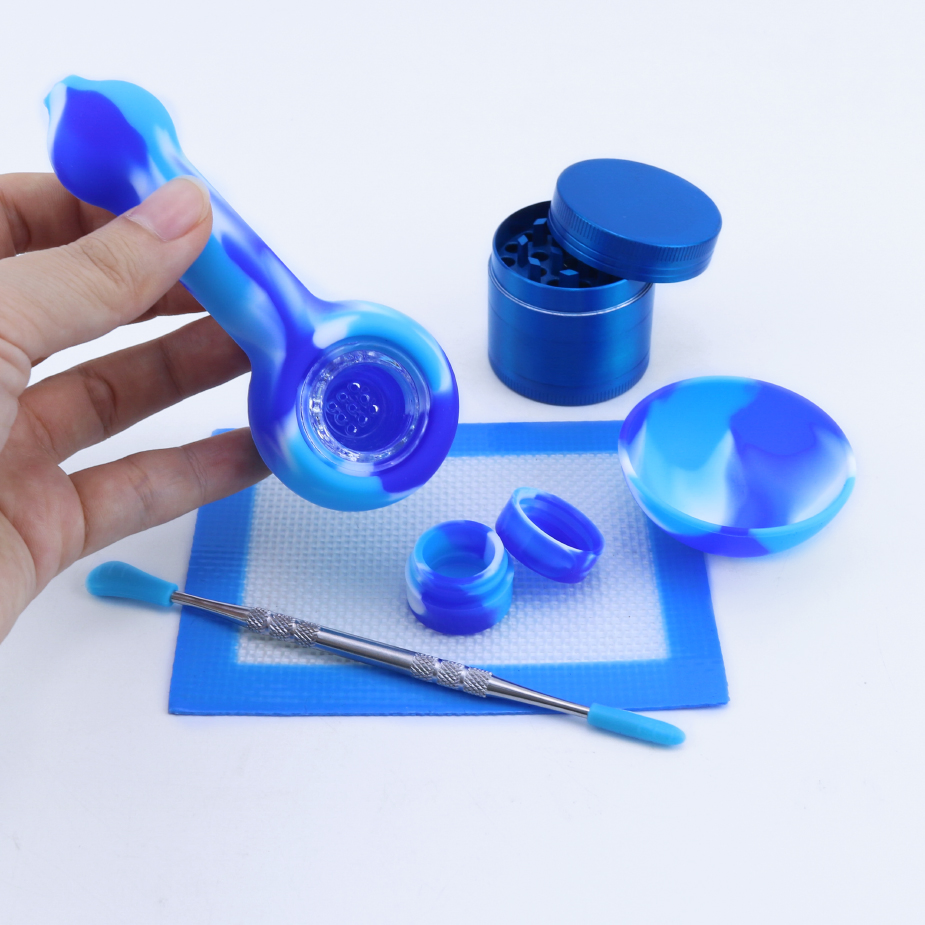 Blue Smoke Kit Tobacco Smoking Accessories Herb Grinder Silicone Water Pipe