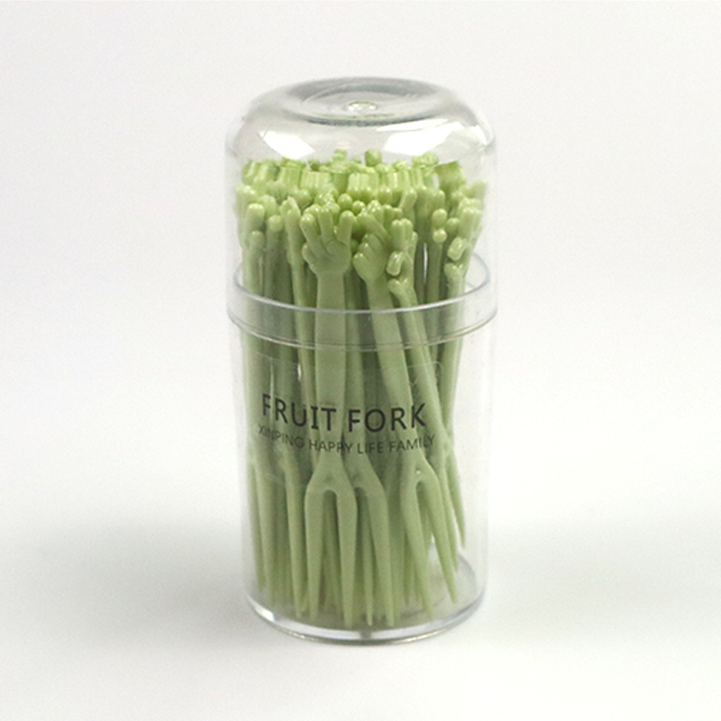 Green Color Disposable Plastic Tableware 83mm Length PS Plastic Fruit Fork Customizable Party Supply