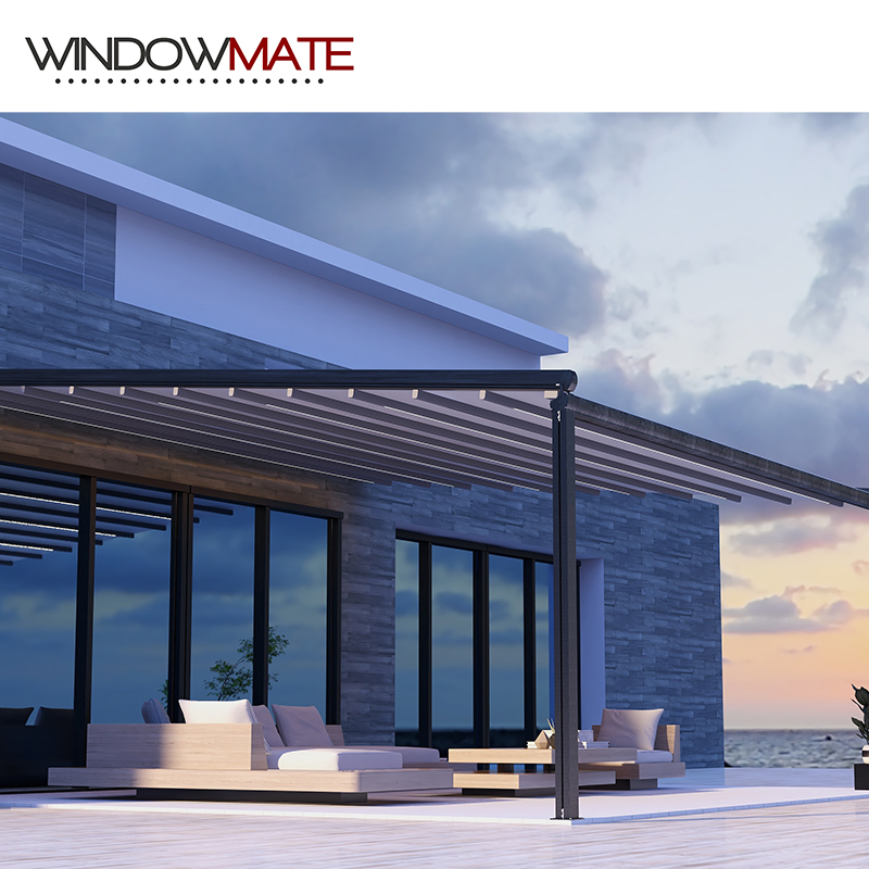 Aluminum Frame Roof with LED Light and PVC Retractable Awning