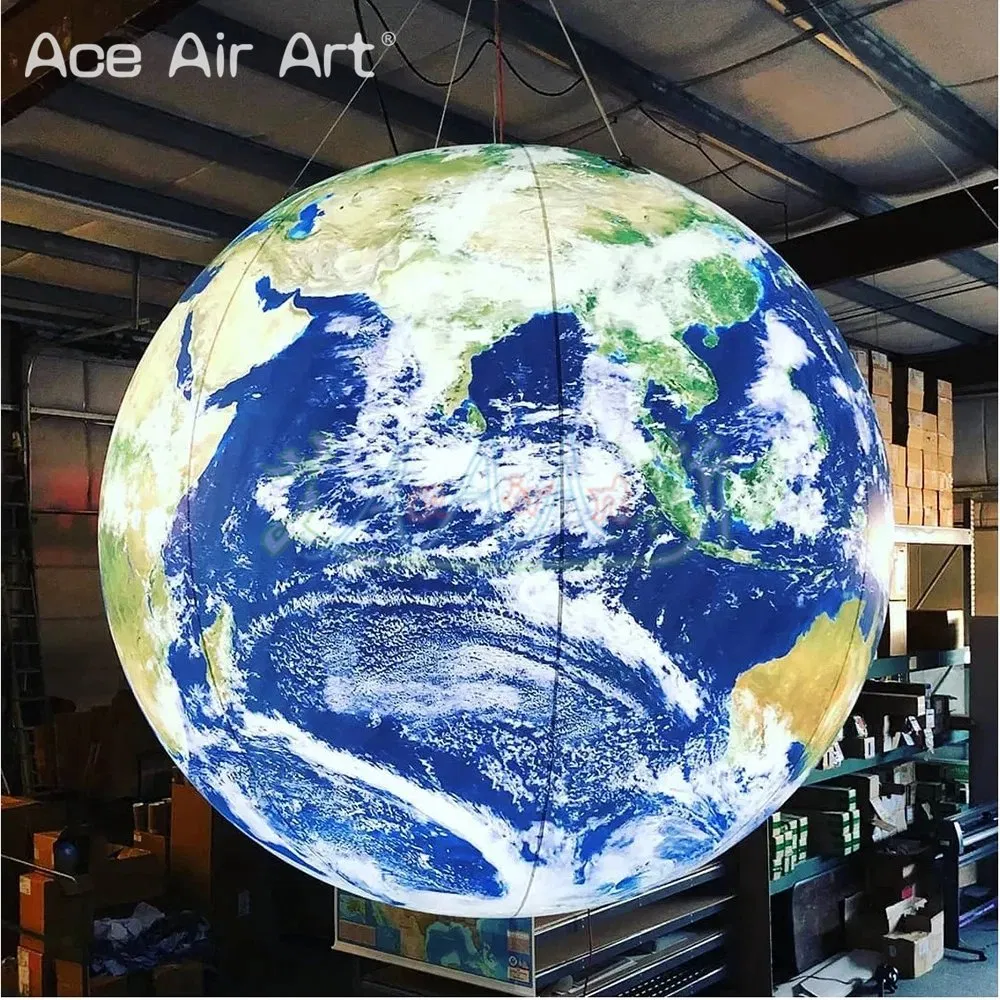 Large Inflatable Earth Ball Moon Planets Globe Earth Balloon with LED Light and Blower for Stage Party Advertising Decoration