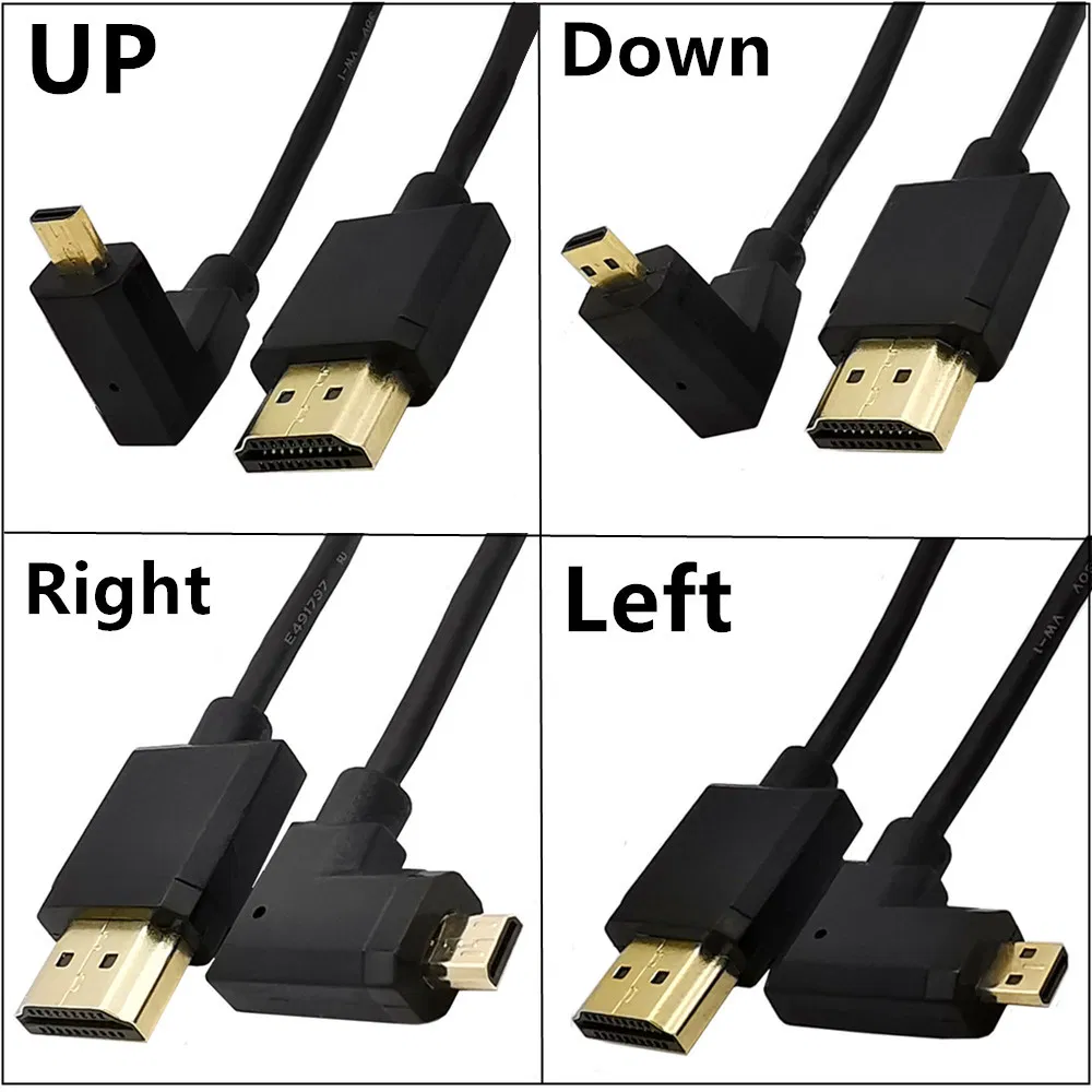 90 Degree Elbow Angled Super Extreme Slim High Speed HDMI Coiled Cable 4K*2K Od3.2mm HDMI Male to Micro HDMI Cable 1.2m