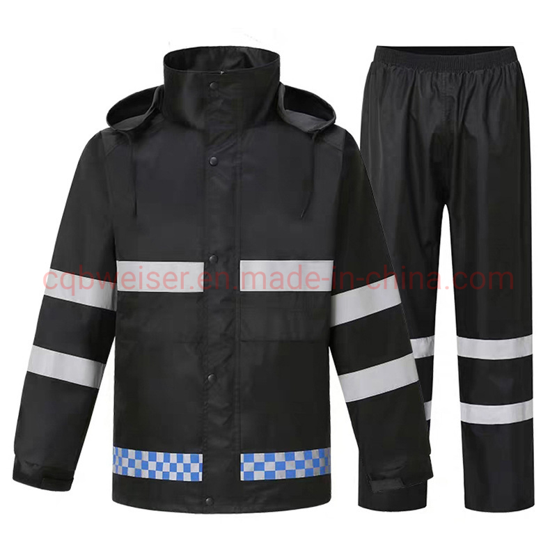 Safety Rainsuit Waterproof Rain Jacket&Bib Pants PVC Polyester Rain Suit