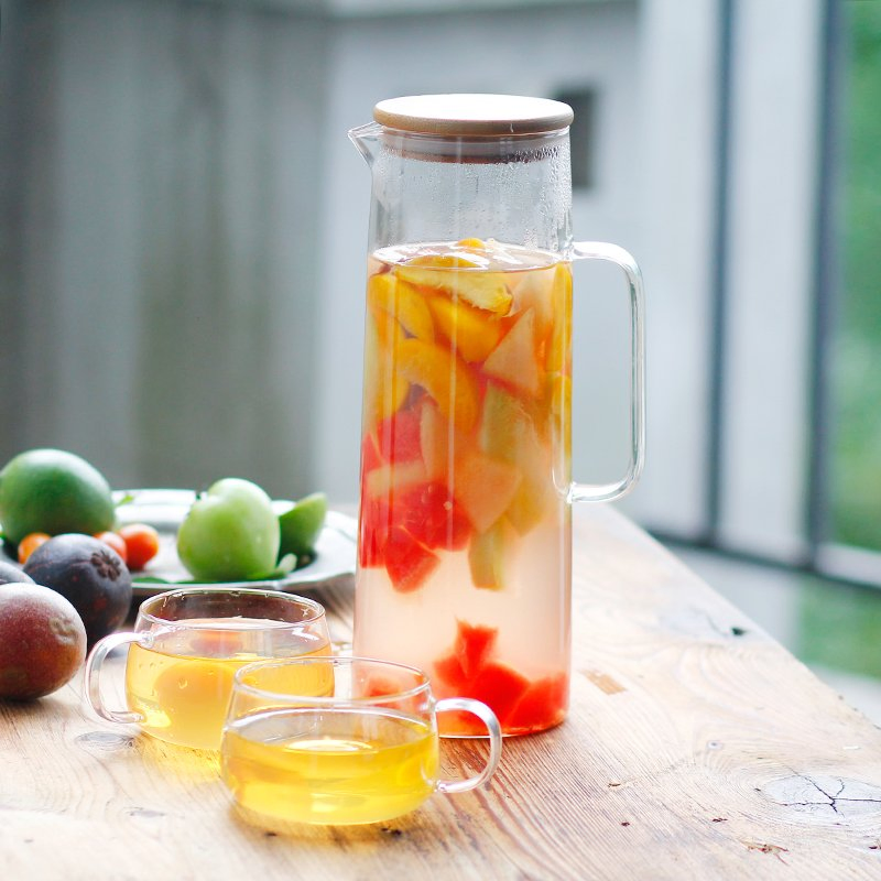 1.5 Liter Glass Iced Tea Pitcher with Quality Bamboo Lid, Hot/Cold Borosilicate Water Jugs, Juice Beverage Carafe