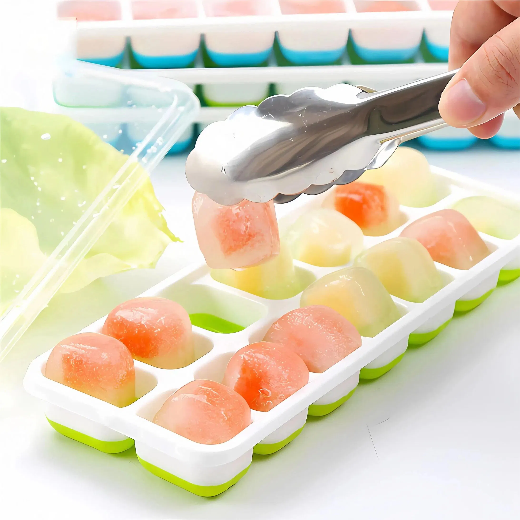 Easy Release Silicone 14-Hole Ice Cube Tray with Lids DIY Summer Drink Fruit Popsicle Mold Ice Maker Tools
