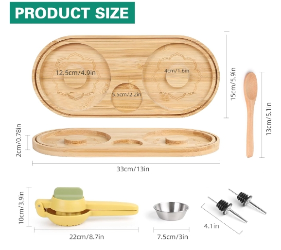Set of 6 Bamboo Glass Sugar Rimmer Bartender Tool Set for Cocktail and Margarita