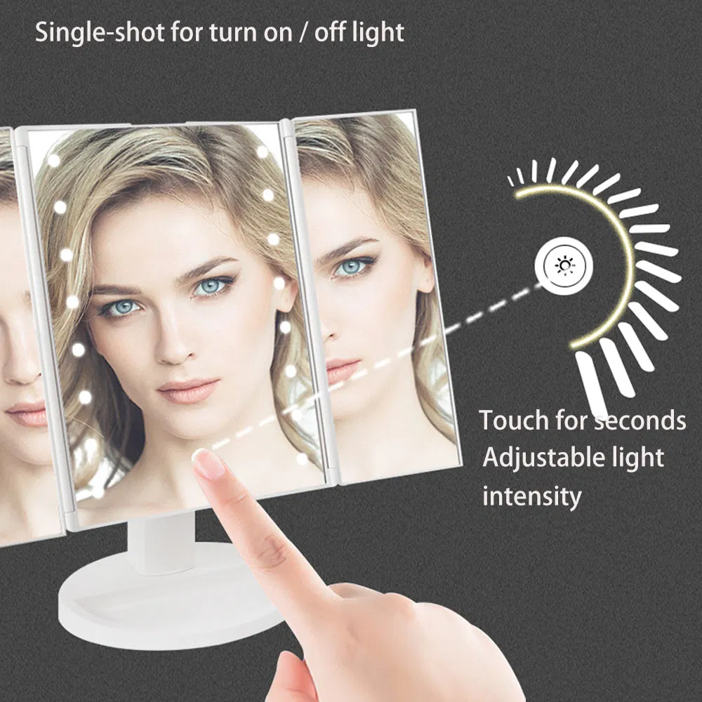 16 LED Lights with Touch Sensor 3 Folds Makeup Mirror With180 Adjustable Rotation, Dual Power Supply
