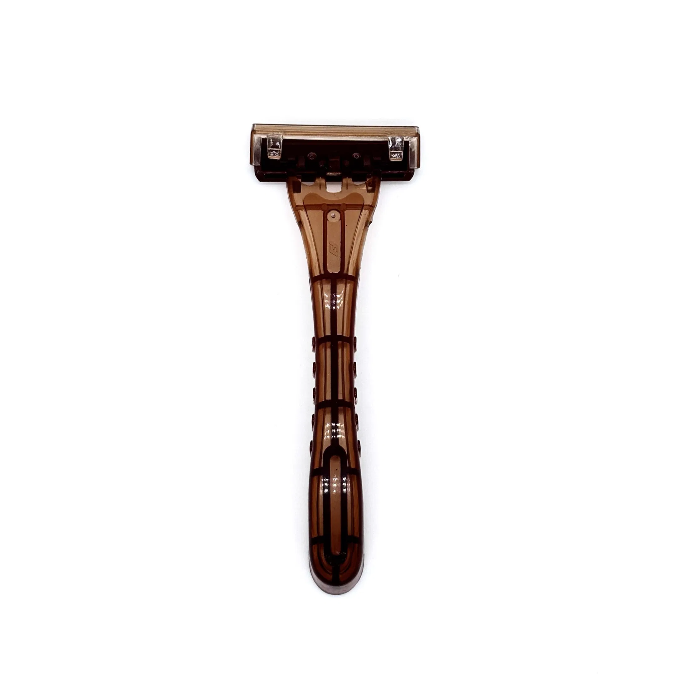 Transparent Brownish Crank Razor with Triple-Layer Blades and a Lubricating Strip 06