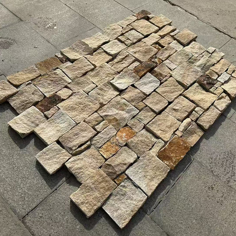 Modern Design Natural Stone Wall Yellow Sandstone Split Surface for Building Material