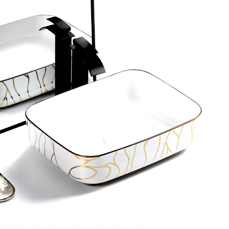 Art Basin Gold Bathroom Sinks with Hand Art Designs Ceramic Wash Basin 408dlswj