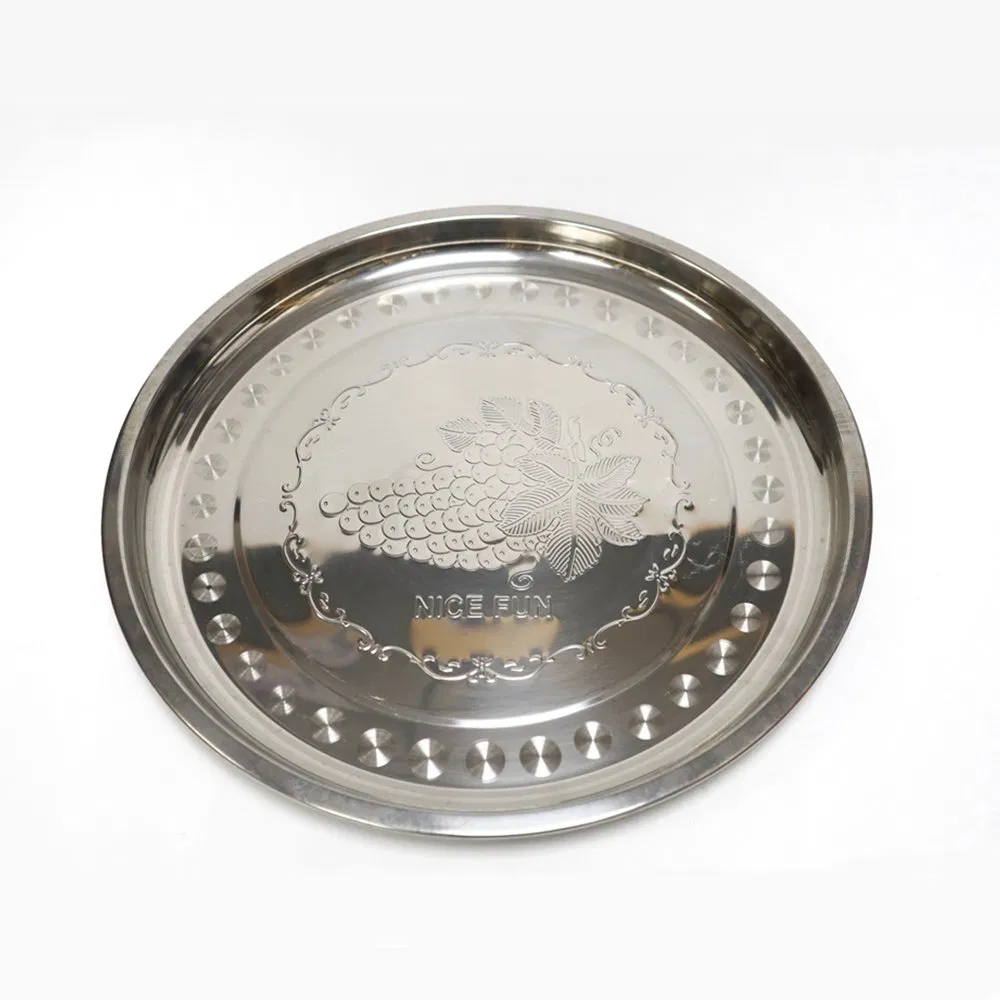 Cheap Round Stainless Steel Storage Ttrays & Fruit Tray with Pattern