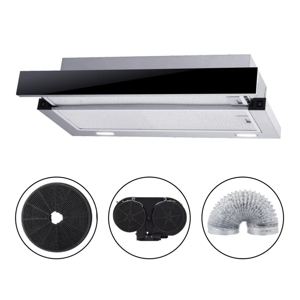 Kitchen 60cm Exhaust Hood Stainless Steel Front Panel Carbon Cyclic Pull-out Slide Wall Mounted Range Hood
