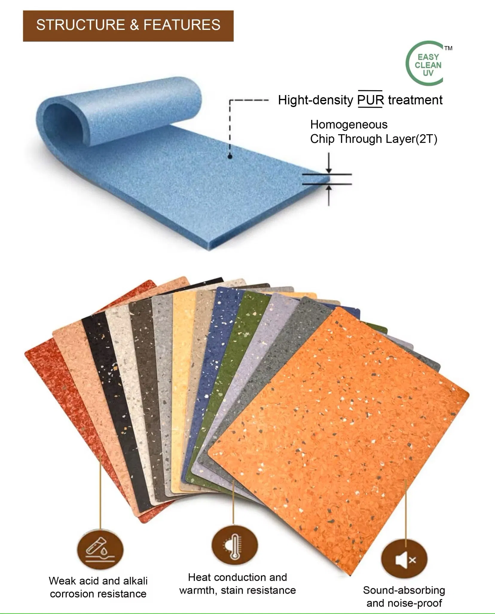 Homogeneous PUR Coating Hospital Flooring Vinyl Floor Dotp Plasticizer