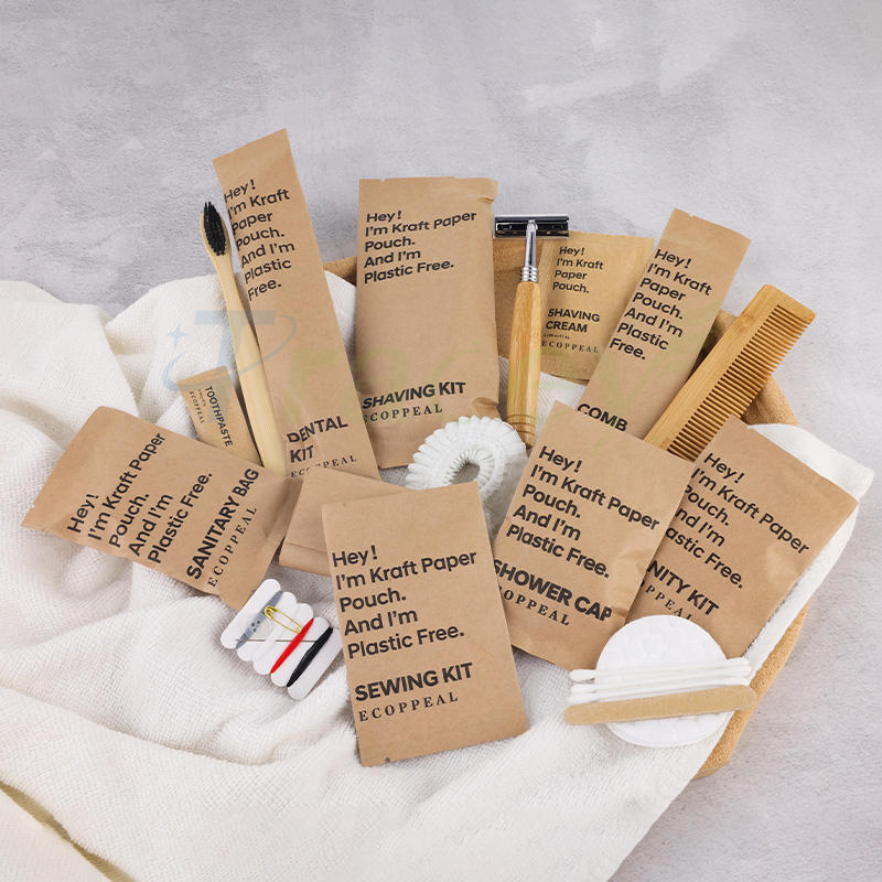 Convenient Hotel Supplies Environmentally Friendly Set Disposable Kraft Paper Bag Packaging Biodegradable