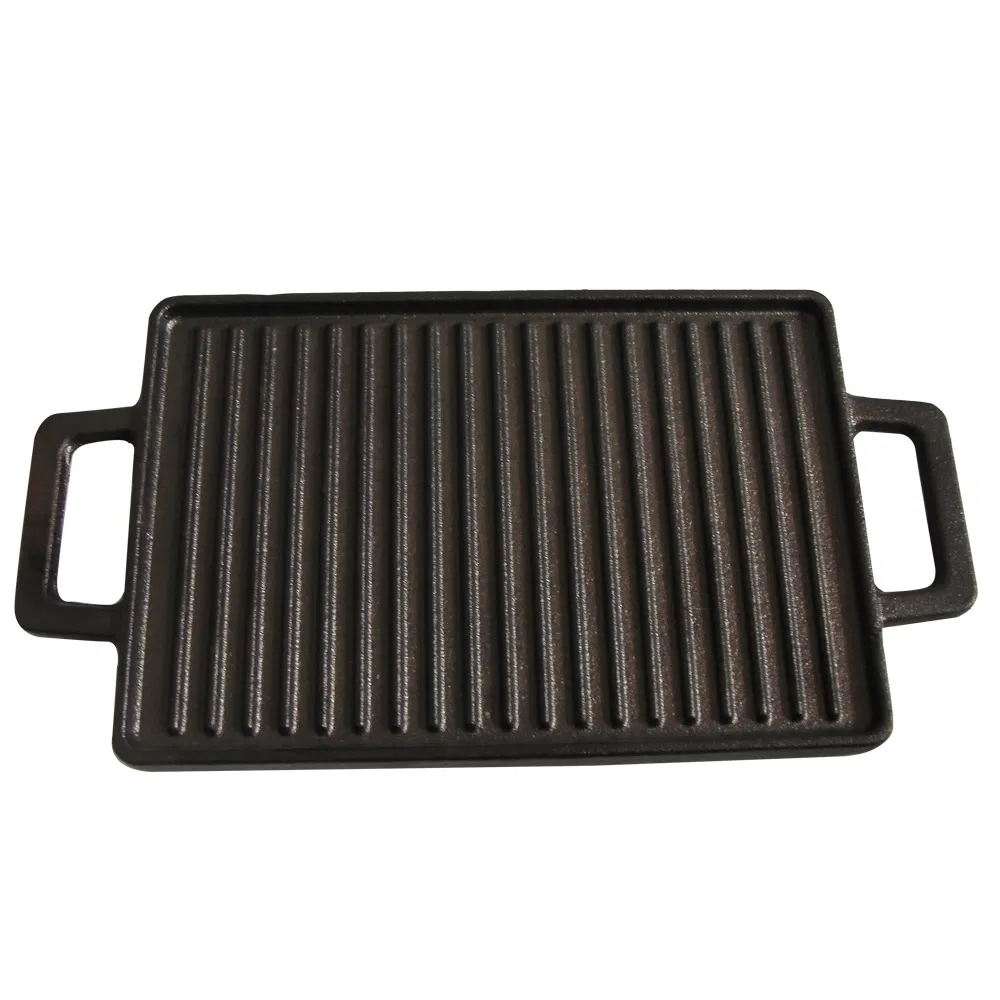 Double-Sided Cast Iron Reversible Ribbed Grill Griddle Pan