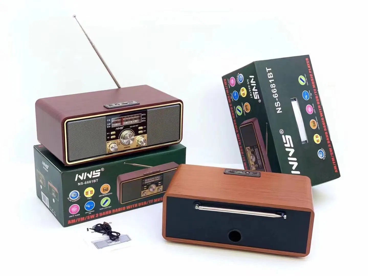 Радио-колонка NS-6681BT в деревянном корпусе с Bluetooth