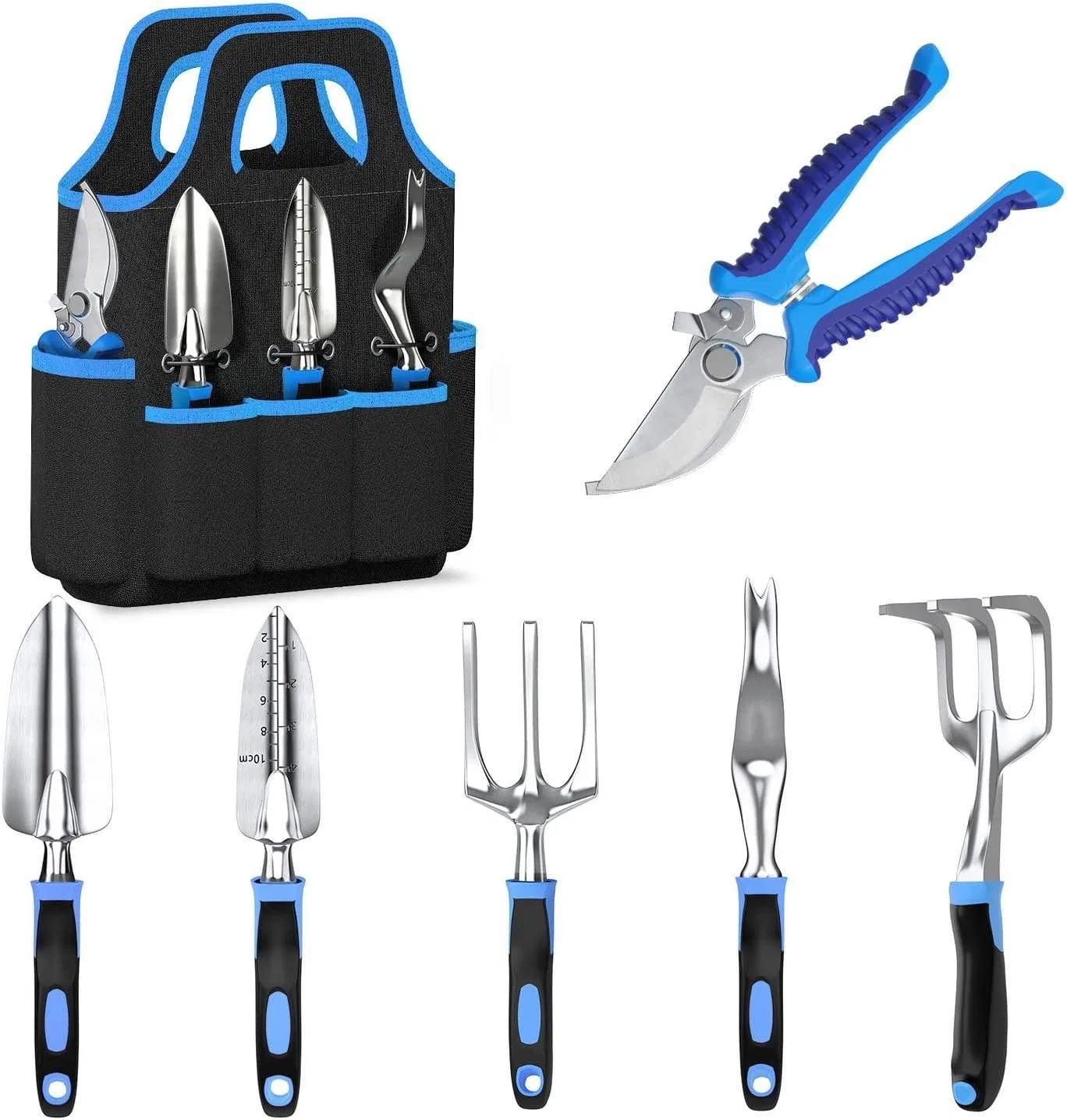 6 PCS Heavy Duty Ash Wood Handle Garden Tool Set with Mirror Polish Wood Stainless Steel Head