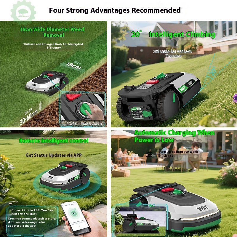 18cm Weed Remote Intelligent Control Robot Grass Cutter with 60W Electric Power Automatic Charging Robotic Lawn Mower China Supplier