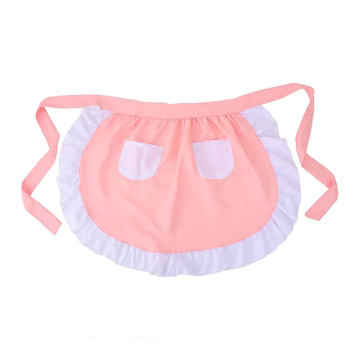 Pink Maid Fashionable Short Half-Length Apron, European Cute Lace, Restaurant Waiter Cotton Ruffled Apron