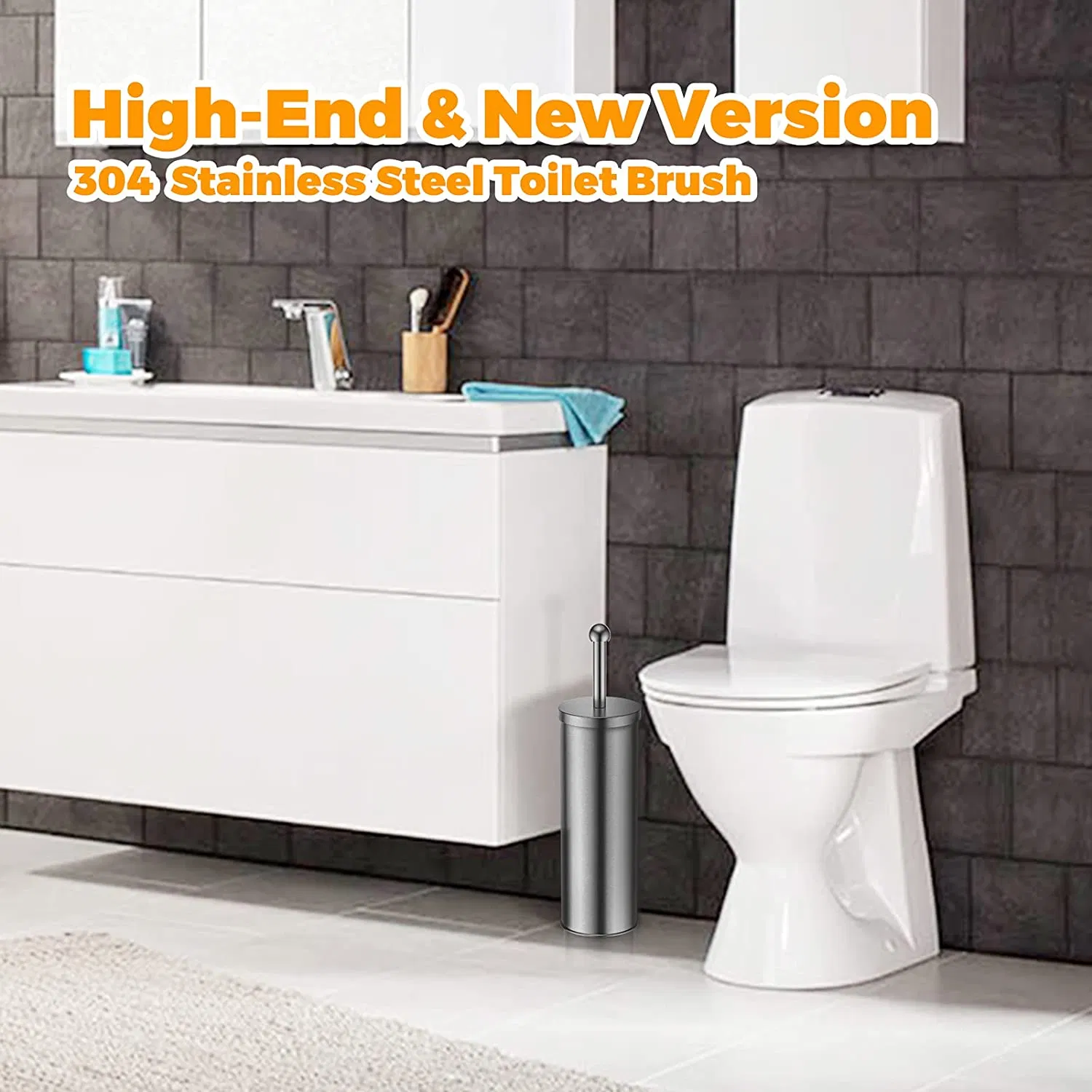 Держатель для ершика с металлической ручкой, нержавеющая сталь