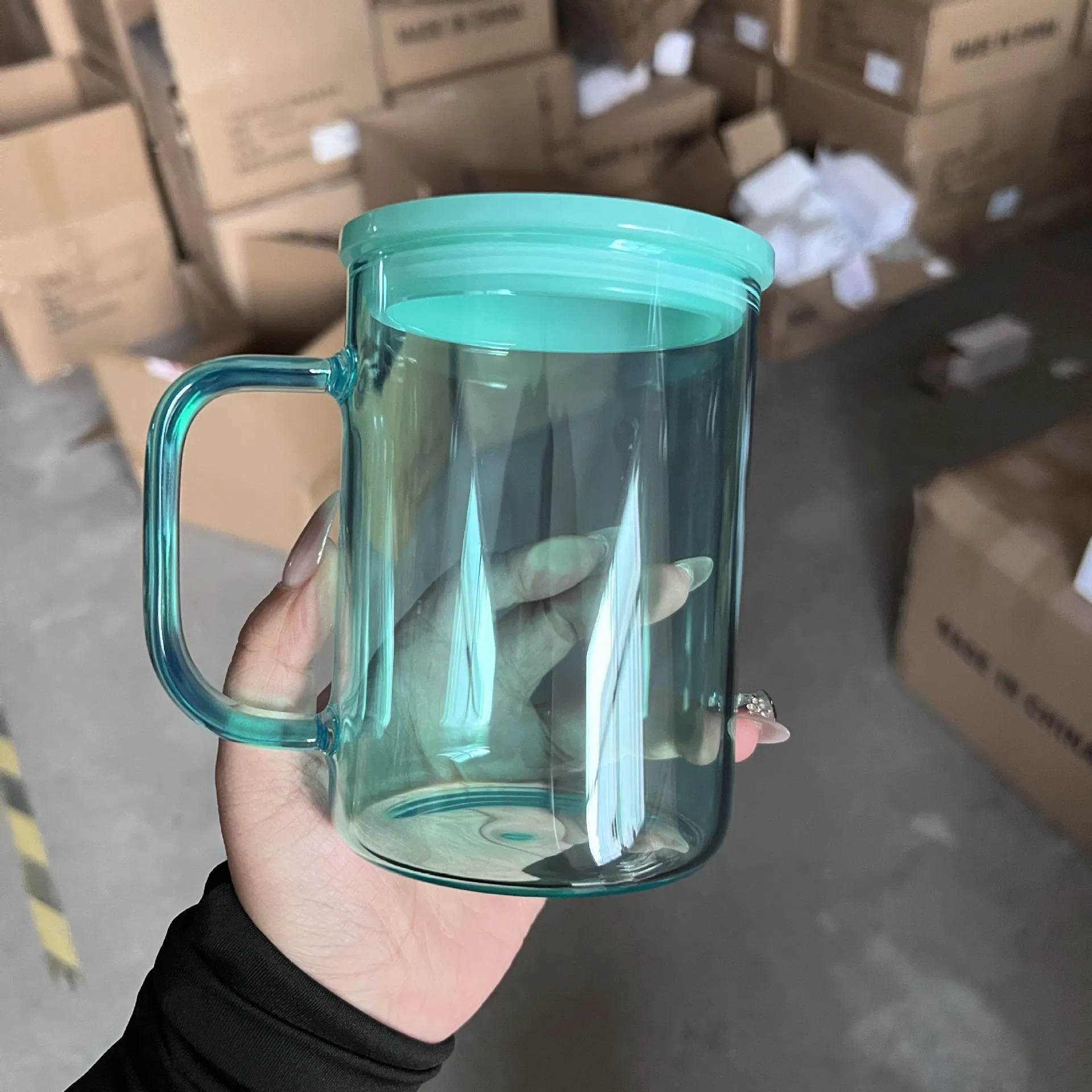 New Jelly Cup with Lids 17oz Candy Colors Sublimation Glass Can Hot Sale Beer Cups with Handle and Plastic Straw