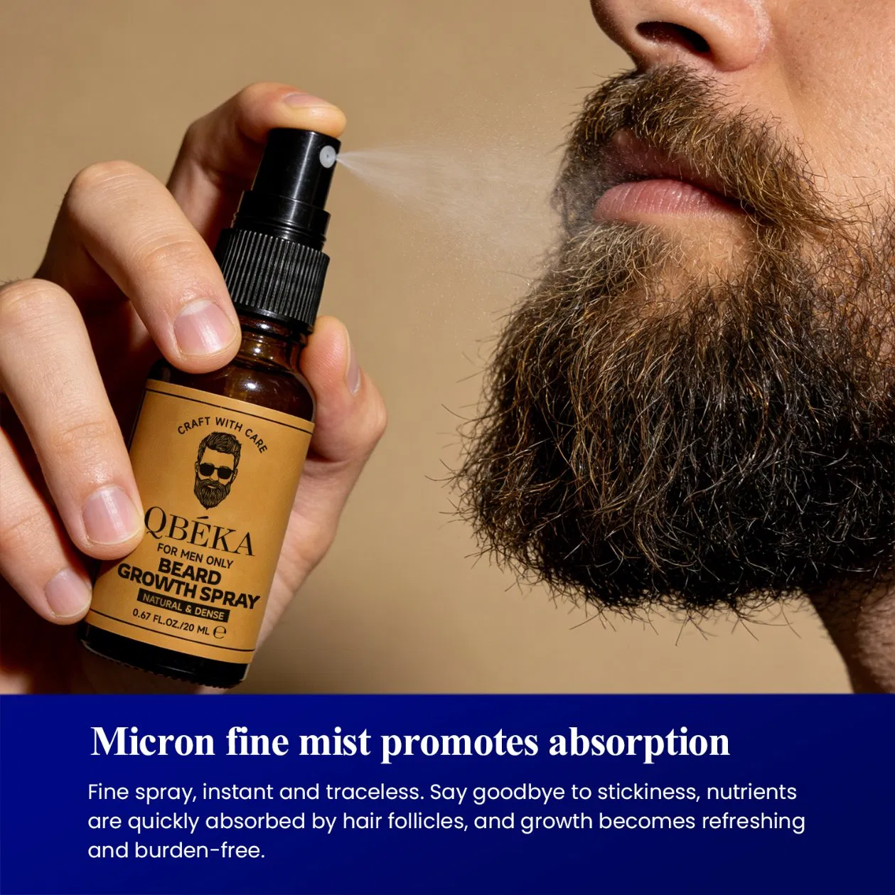 Professional Mens Facial Hair Growth Spray Fast-Absorbing Non-Greasy Formula Strengthens Beard Contour