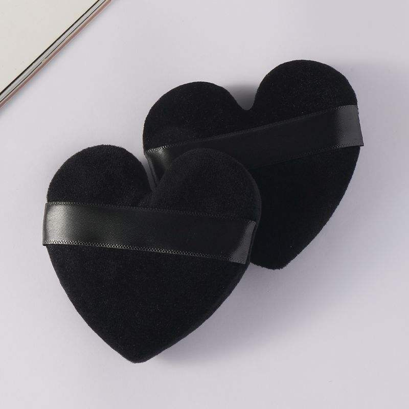 Custom Logo Soft Material Natural Cotton Face Loose Powder Heart Shape Finger Velour Makeup Powder Puff with Logo