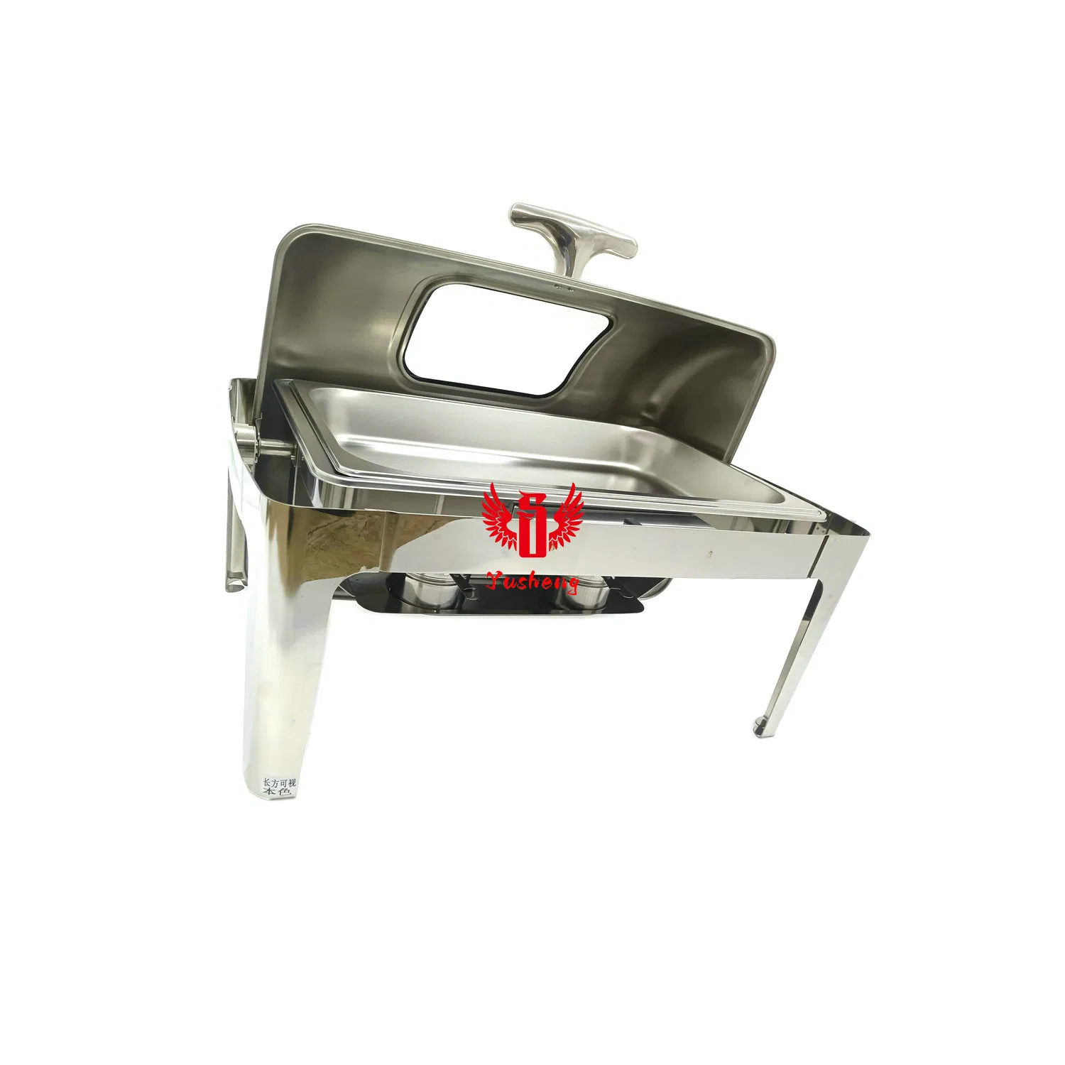 9L Visible Lid Rectangular Silver Color Steel Chafing Dish