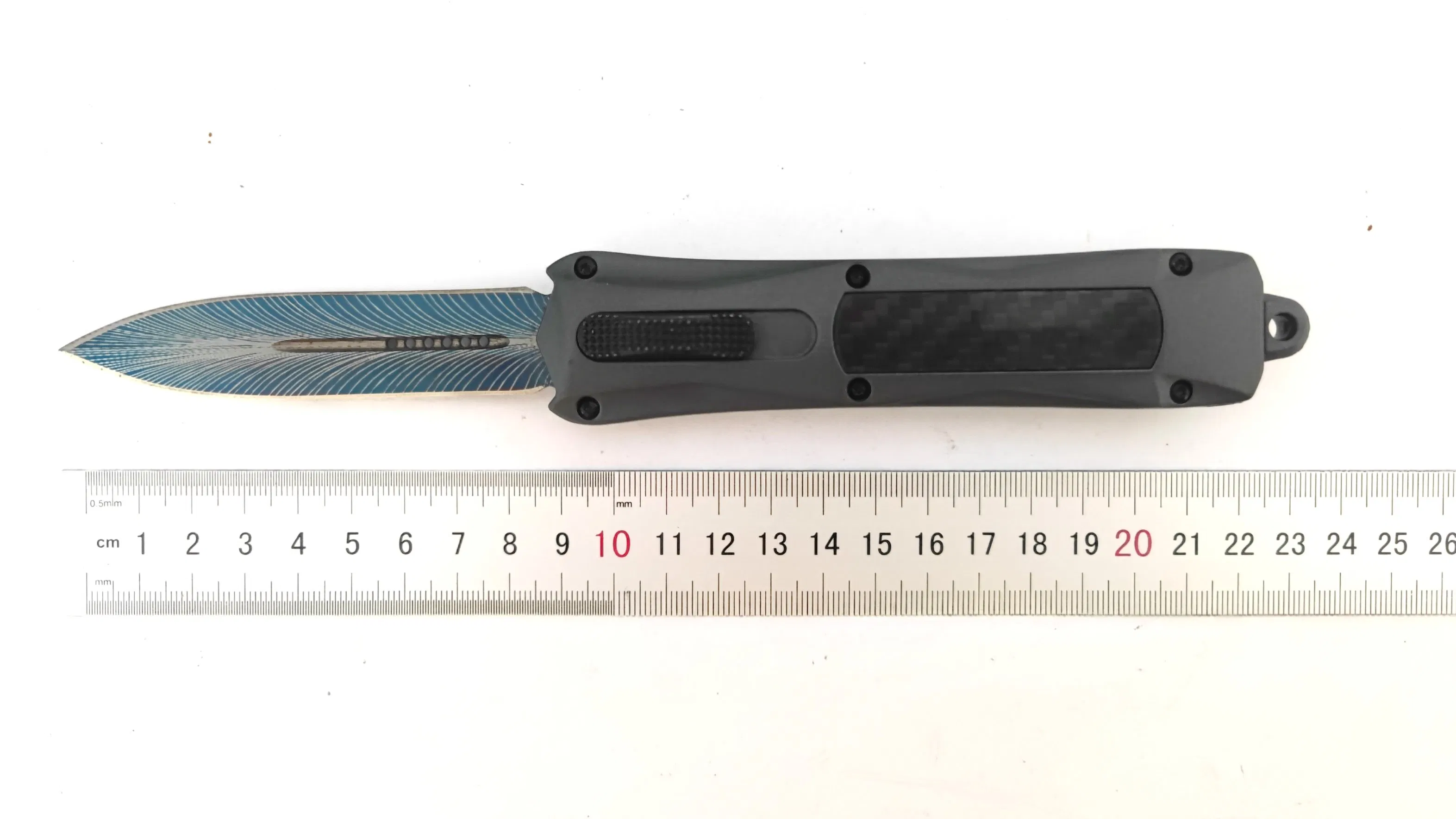 Grey Color Handle Otf-Carbon Fiber Push Button Fast Deploy Automatic Knife