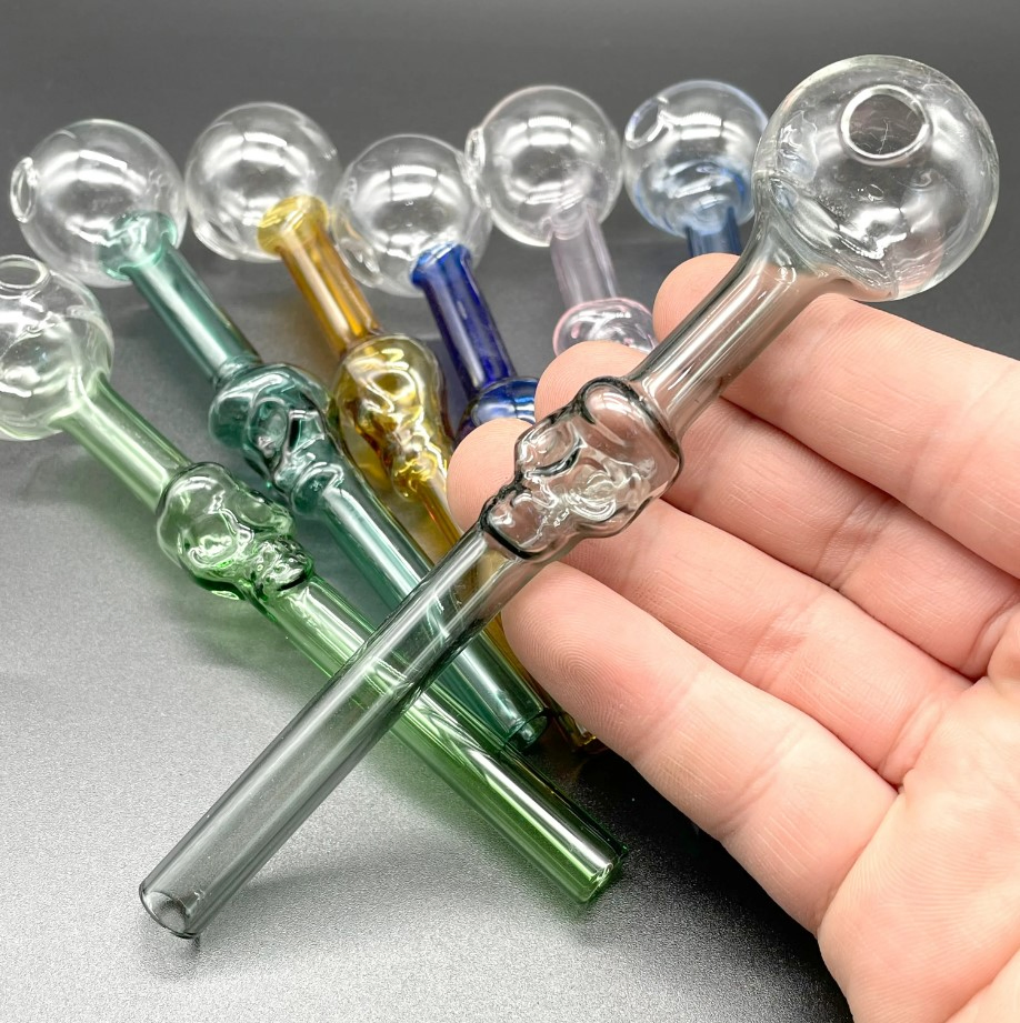 Skull Bubbler Pyrex Glass Pipes Curved Glass Oil Burners Pipes 5.5 Inch Length Glass Tube