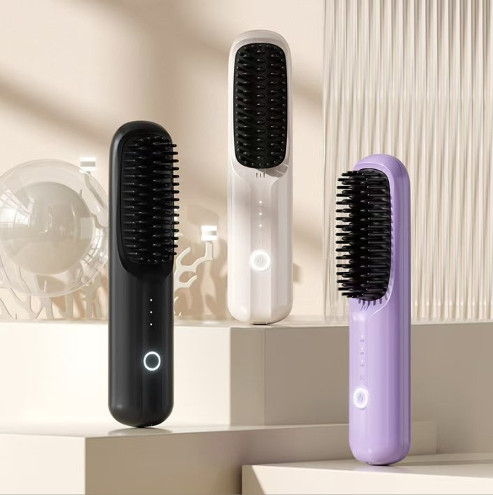 New Rechargeable Wireless Portable Curling & Straightening Comb, Ceramic Fast Heating Hair Brush, Negative Ion Lazy Straightener