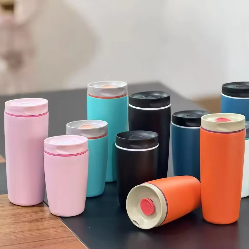 OEM 12oz/22oz Stainless Steel Double Wall Insulated Coffee Tumbler Button Cap Water Bottle