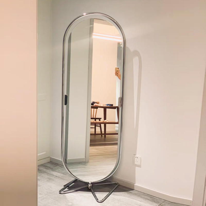 Clothing Store Silver Frame Full Body Dressing Mirror Home Rotatable Floor Fitting Mirror