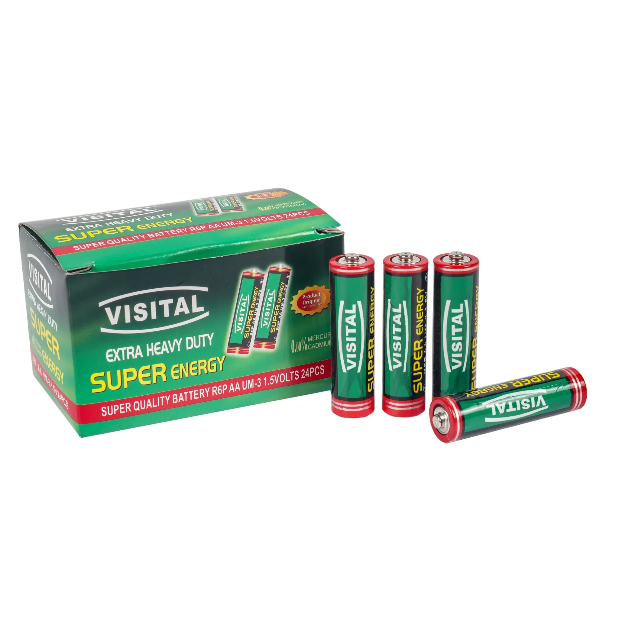 Super Heavy Duty Visital Batteries R6 AA Um-3 Dry Battery -Carbon Zinc Battery High Performance, Halogen-Free, MSDS Proved