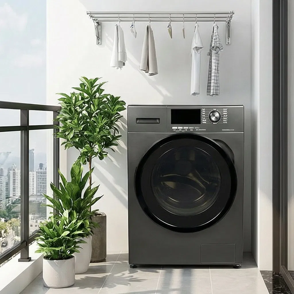 Premium 10kg Front Loading Washing Machine in White and Silver
