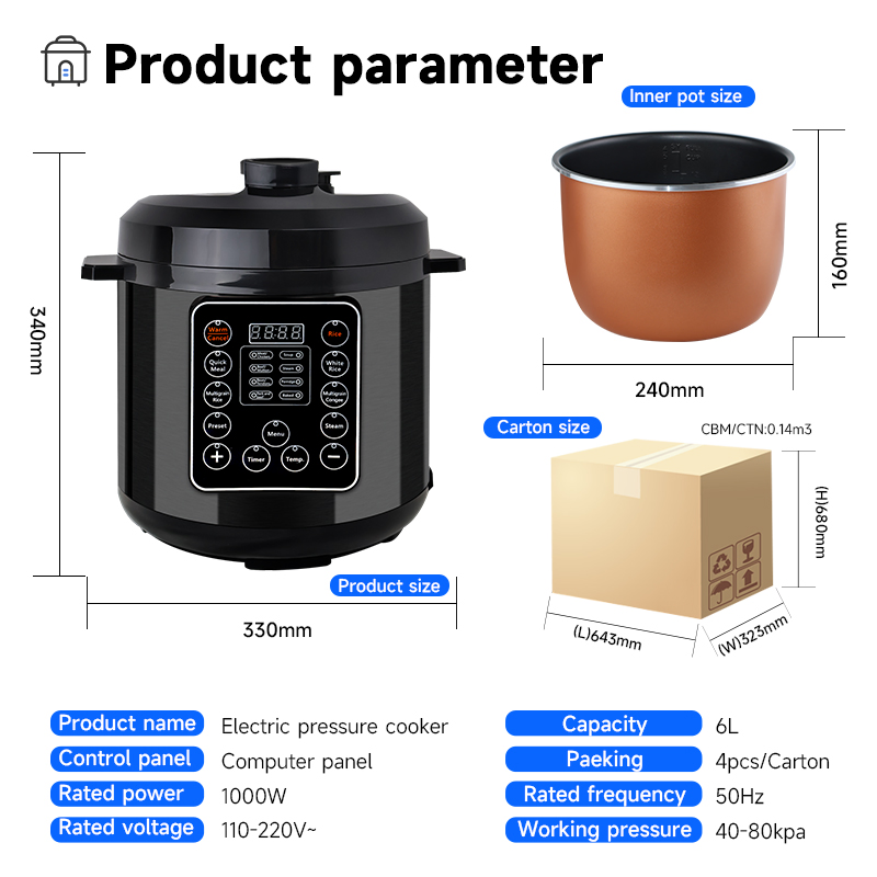 6L Electric Pressure Cooker Multifunction 6 Litre Aluminium Digital Pressure Cooker China Factory Wholesale Price