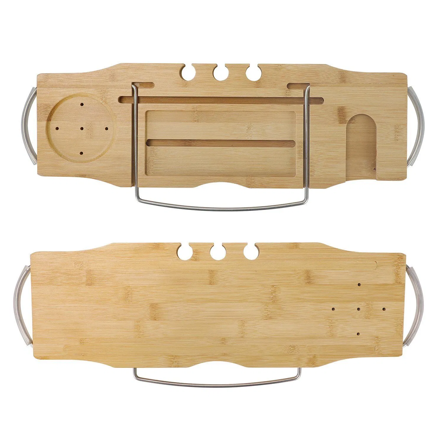 Luxury Bamboo Bathtub Caddy with Adjustable Stainless Steel Accents