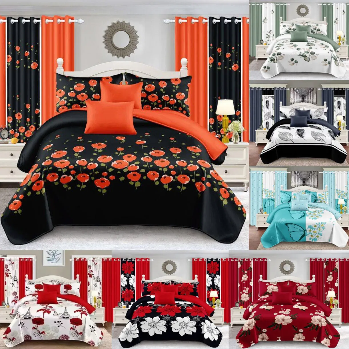 Factory Wholesale Plant Printing Polyester Cotton Bed Sheets Sabanas Pillowcase Colored Hotel 13 Piece Home Textile Quilted Bedspread Curtain Bedding Set