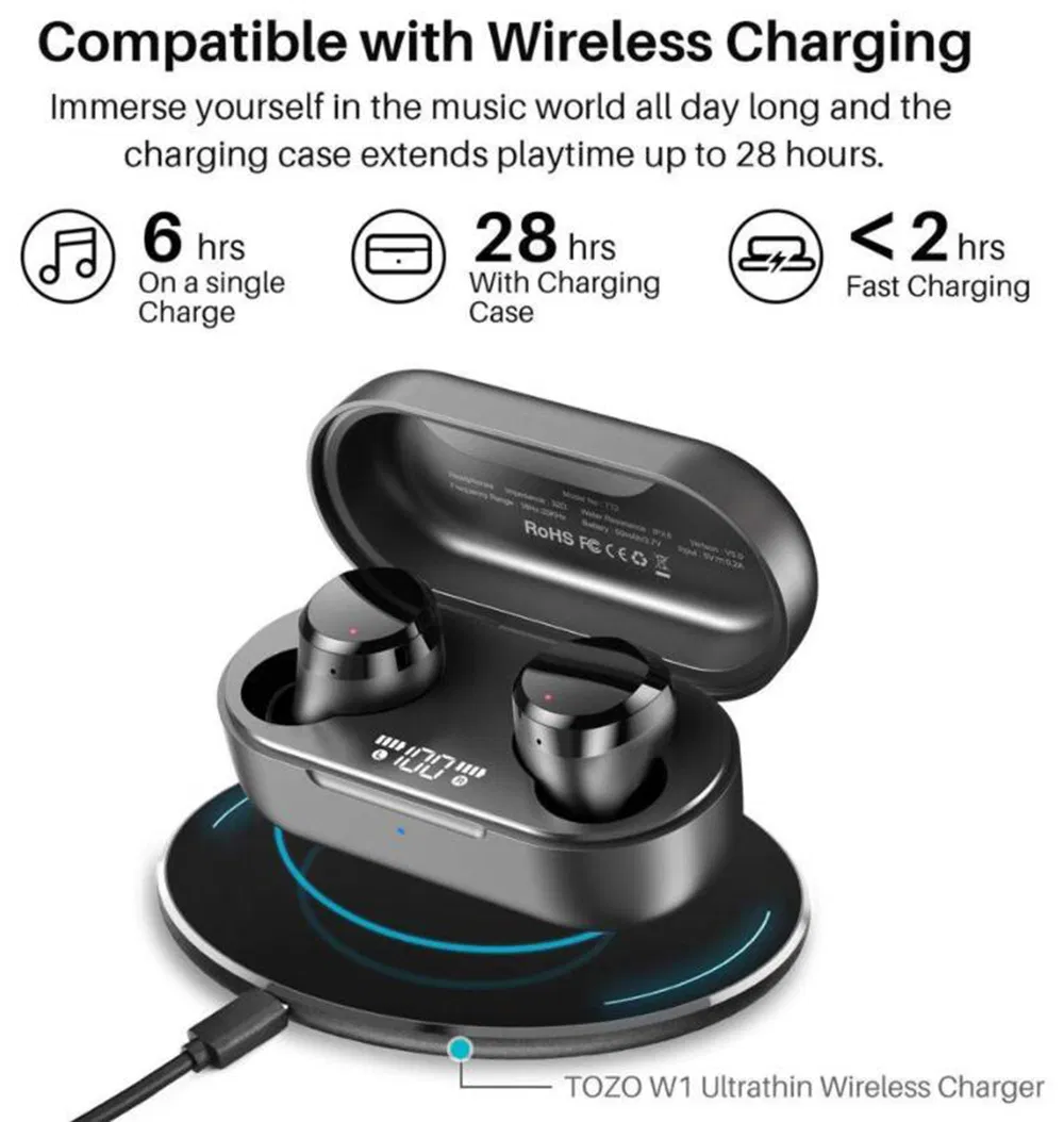 Tozo Wireless Earbuds Bluetooth Headphones Premium Fidelity Sound Quality Wireless Charging Case Ipx8 Waterproof Earphones Bluetooth Headset