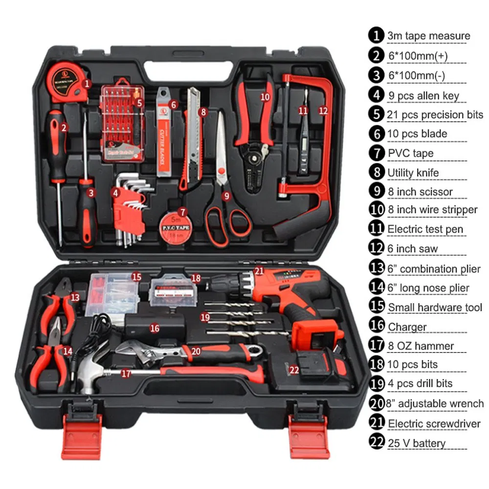 Аккумуляторный шуруповерт 129 предметов, профессиональный набор