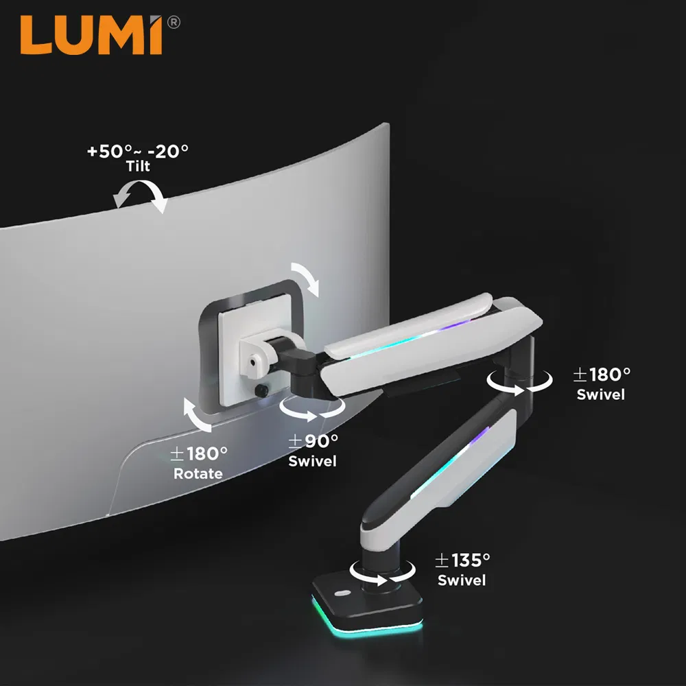 China Ultrawide Office Gaming Computer Desk Mount Monitor Stand Arm with RGB Lighting