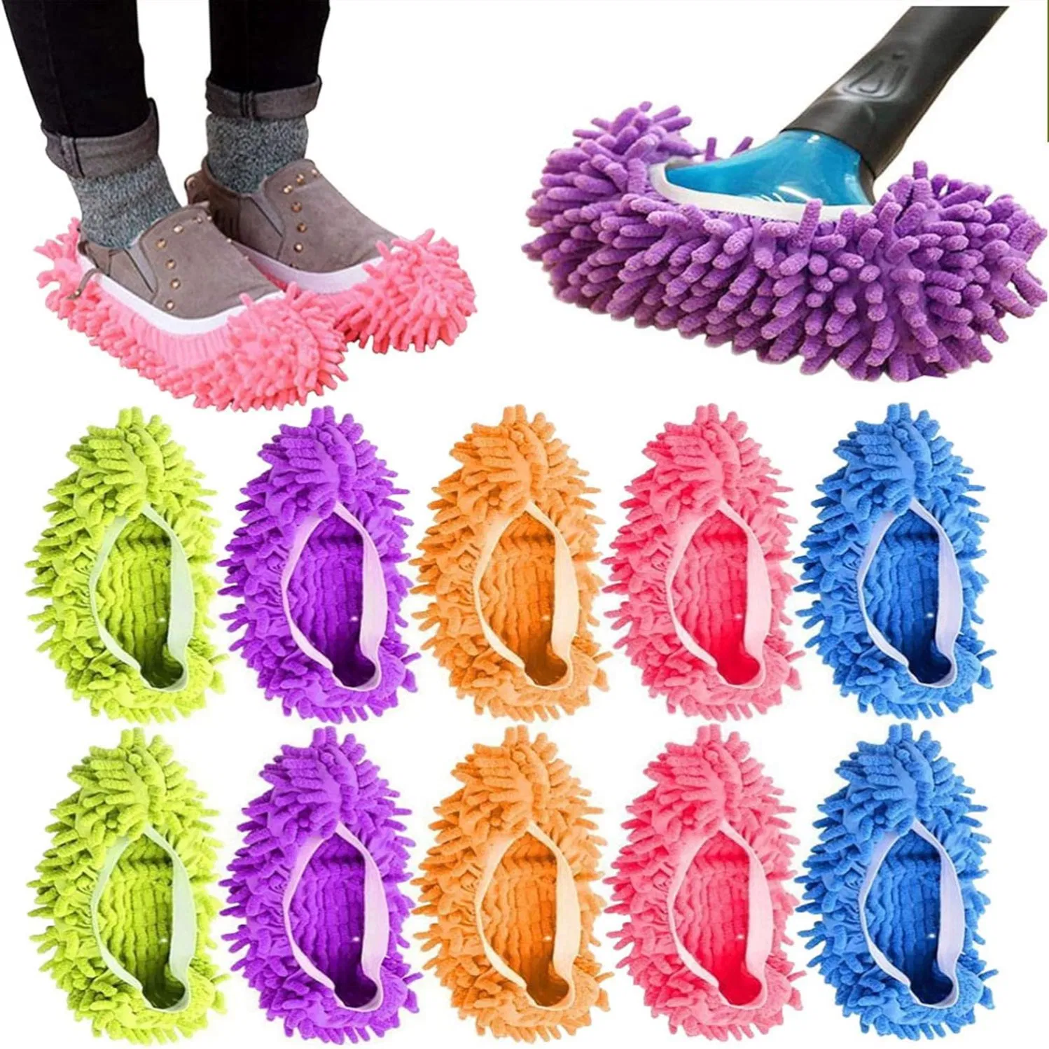 Chenille Slippers for Floor Cleaning Washable Shoes Cover