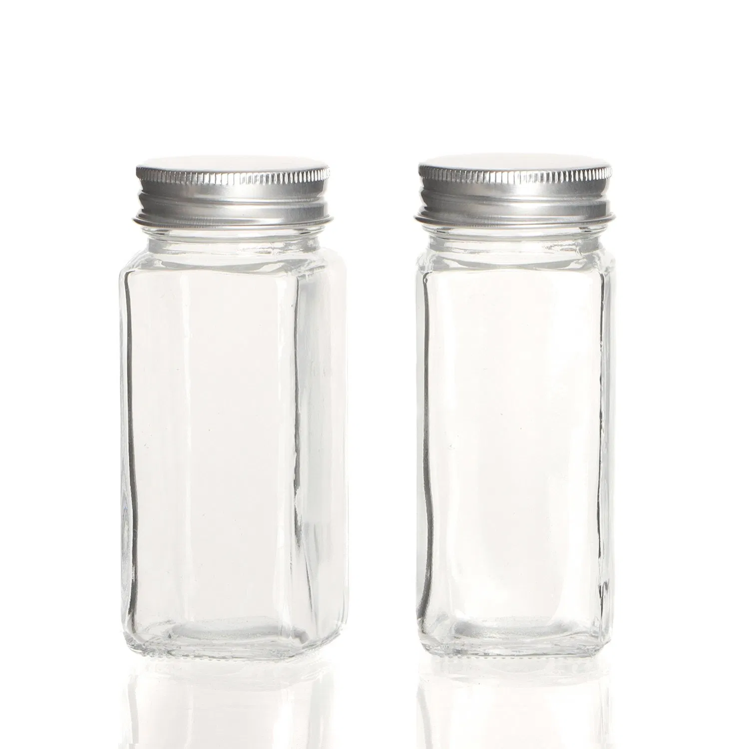 Empty Square Clear Glass Seasoning Bottles with Black Aluminum Cap
