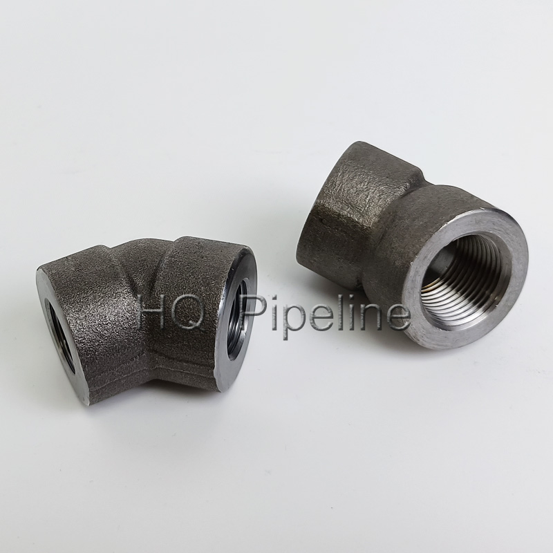 ASME B16.11 Forged Stainless Steel 45 Degree Socket Weld Threaded Pipe Elbow