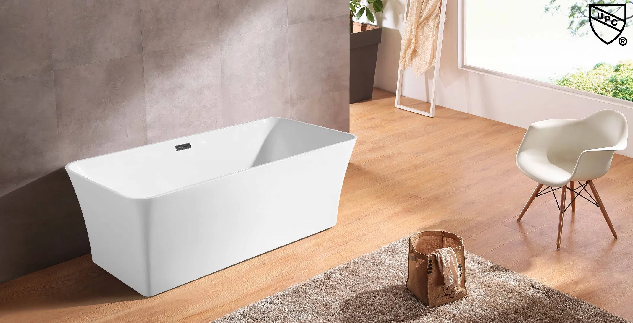 Полированная акриловая ванна с сертификатами и сливом