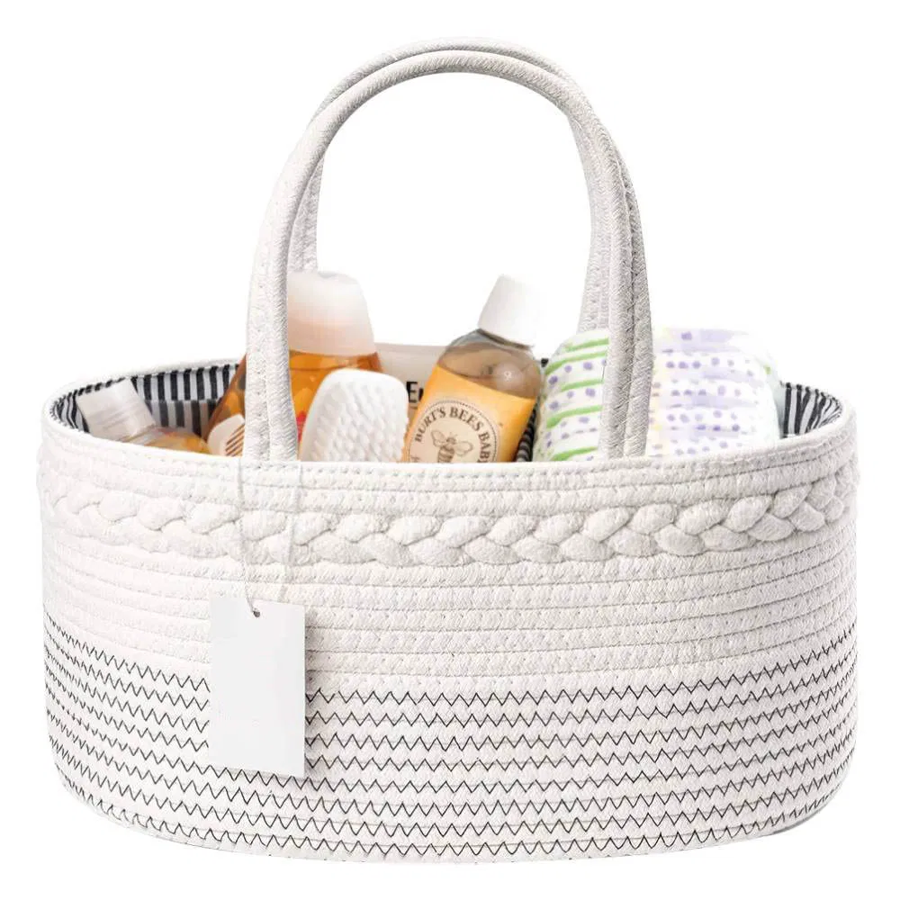 Baby Diaper Caddy Organizer Portable Nursery Cotton Rope Storage Basket with Changeable Compartments