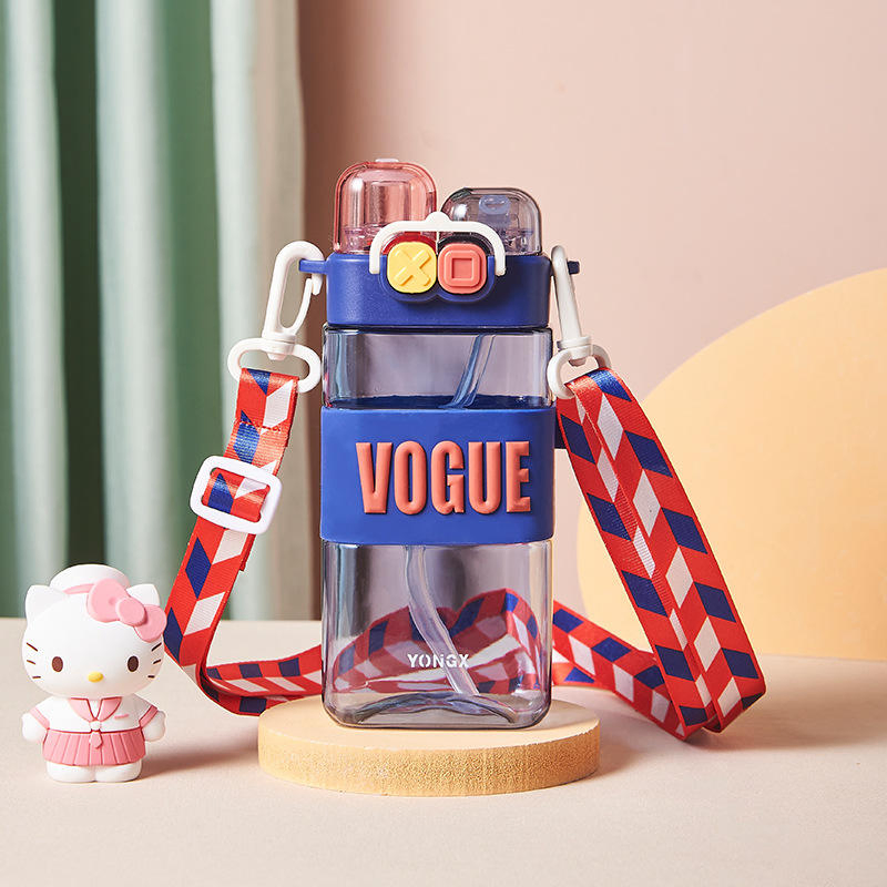 2023 New Summer Portable Punk Drinking Cup Square Lanyard Bottle Student Children's Plastic Cartoon Double Mouth Sports Cup