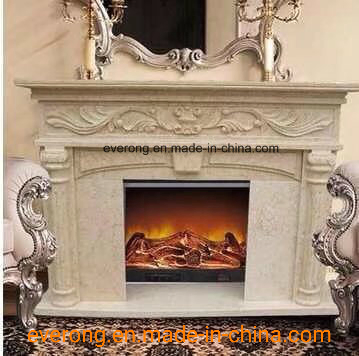 Cheap Natural White Beige Stone Marble Mantel Surround Sculpture Carving Electric Fireplace for Home&Hotel Decoration