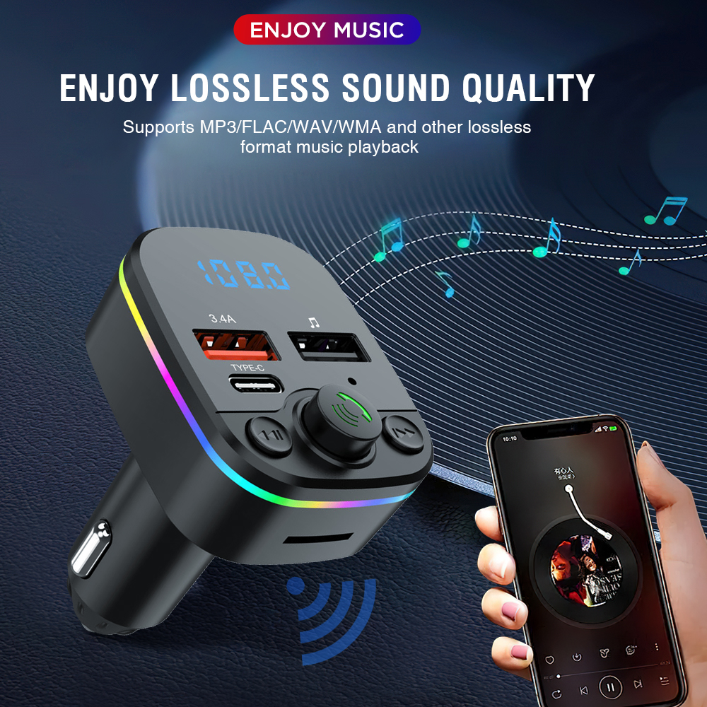 FM трансмиттер автомобильный Bluetooth MP3 USB быстрая зарядка