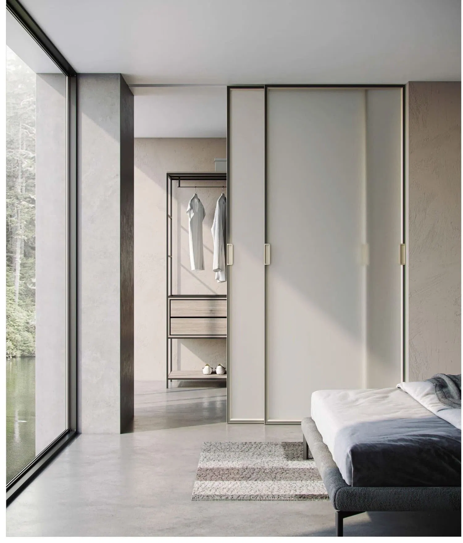 Modern Sleek Minimalist Slimline Sliding Glass Door Double Doors